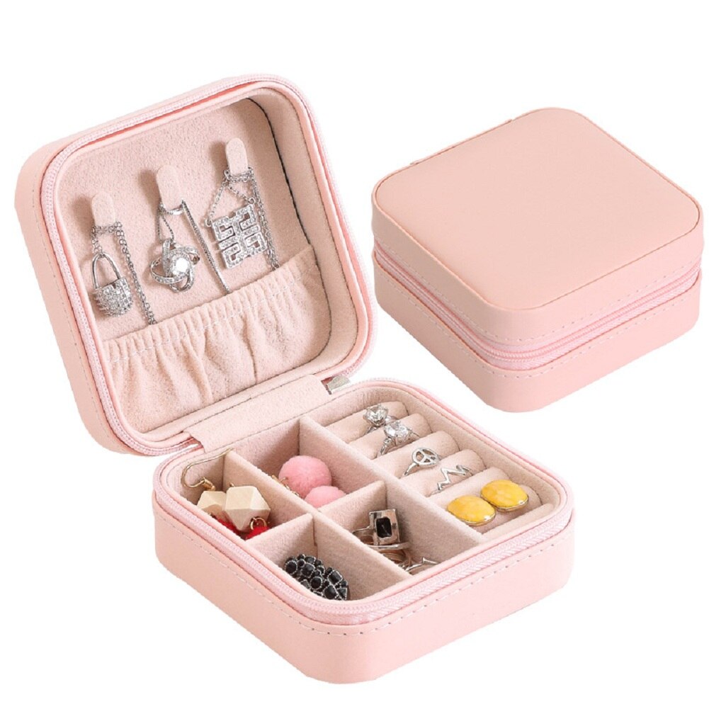 Vrouwen Mini Lederen Sieraden Doos Organizer Travel Case Oorbel Ring Ketting Opslag Draagbare Rits Sieraden Ornamenten Case: Default Title