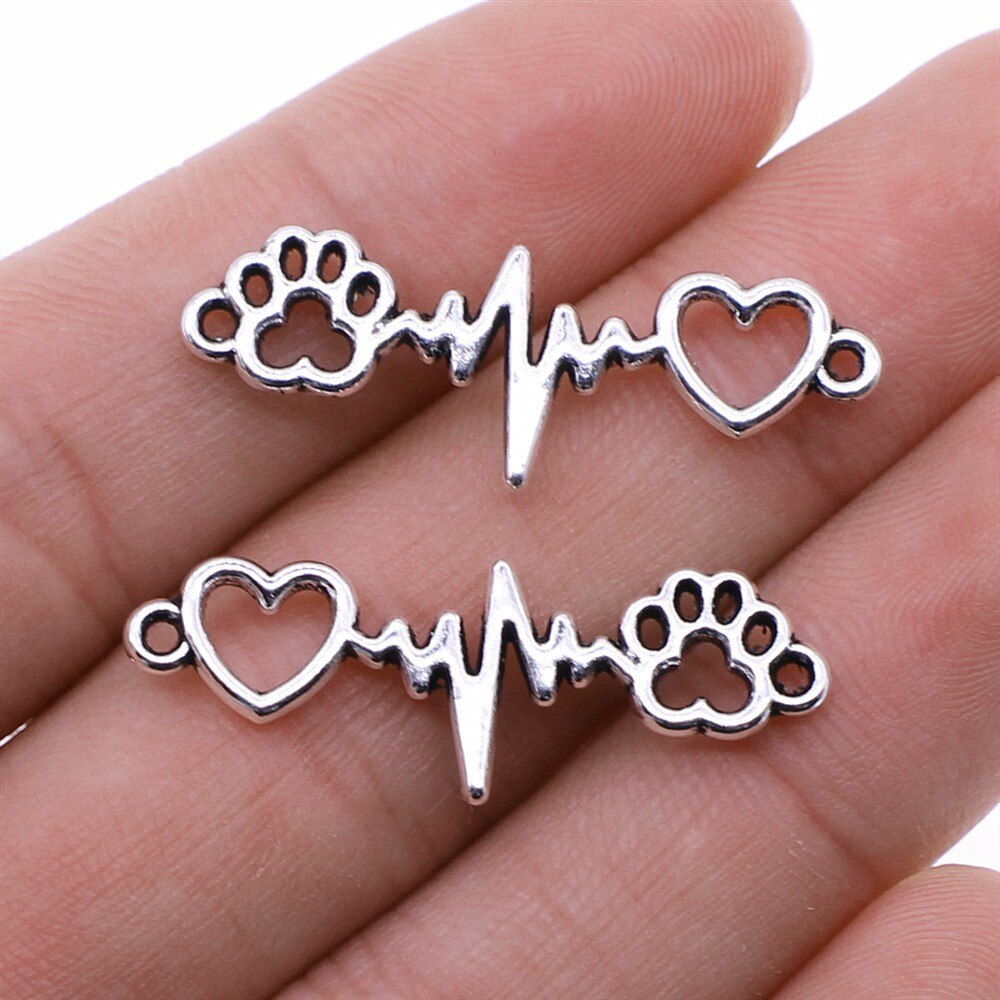 20pcs Charms Dog Paw Tibetan Bronze Silver Color Pendants Antique Jewelry Making DIY Handmade Craft: Platinum Plated