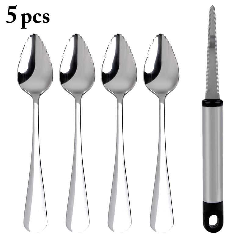 4PCS Grapefruit Spoons Stainless Steel Serrated Fruit Spoons Dessert Spoon With Grapefruit Peeler Fruit And Vegetable Tools