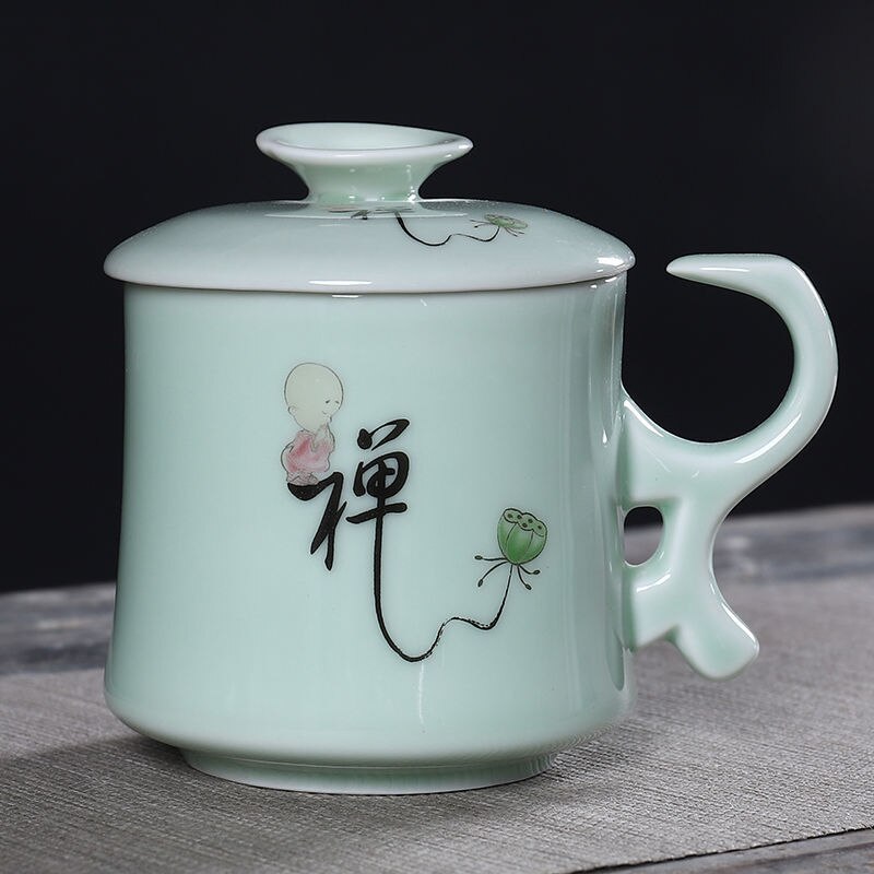 Ceramic Tea Cup with Lid Filter Tea Office Mug Jingdezhen Tea Set Celadon Cup Water Cup Teacup Mark Cup Drinkware: 14
