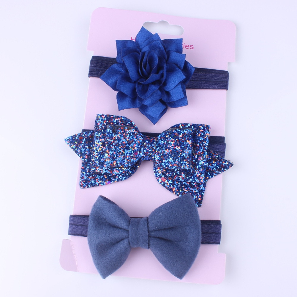 Baby Accessories 3Pcs/Sets Newborn Baby Girl Toddler Flower Hair Band Headwear Kids Headband Baby Shower: Navy Blue