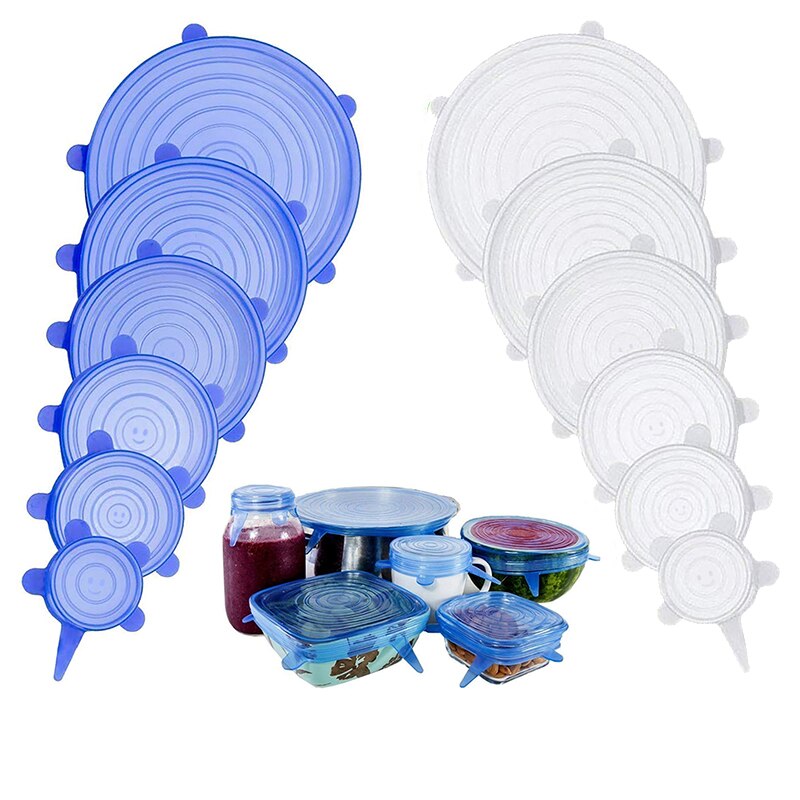 6 Stuks Silicone Stretch Deksels Herbruikbare Luchtdicht Silicone Voedsel Cover Ecofriendly Verse Cover Keuken Siliconen Vershoud Deksels