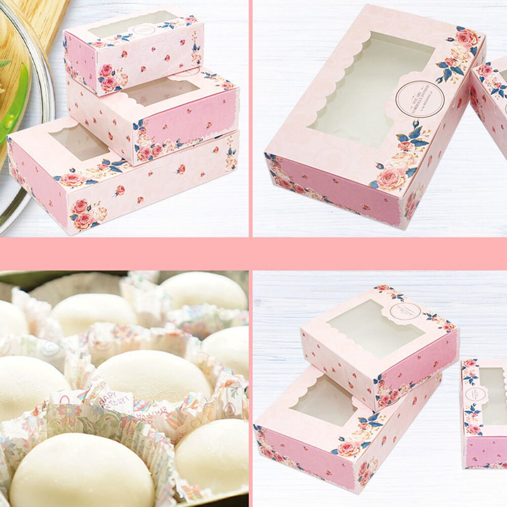 10 Pcs Box Party Foldable With Window Candy Rose Cute Packaging Multi Purpose Cupcake Wedding Cookies Easy Assemble Paper