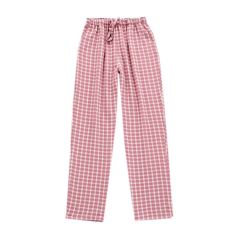NHKDSASA Men's Cotton Gauze Trousers Plaid Sleep Pants Woman Pajamas Pants Bottoms Sleepwear Short for Couples Pijama Hombre