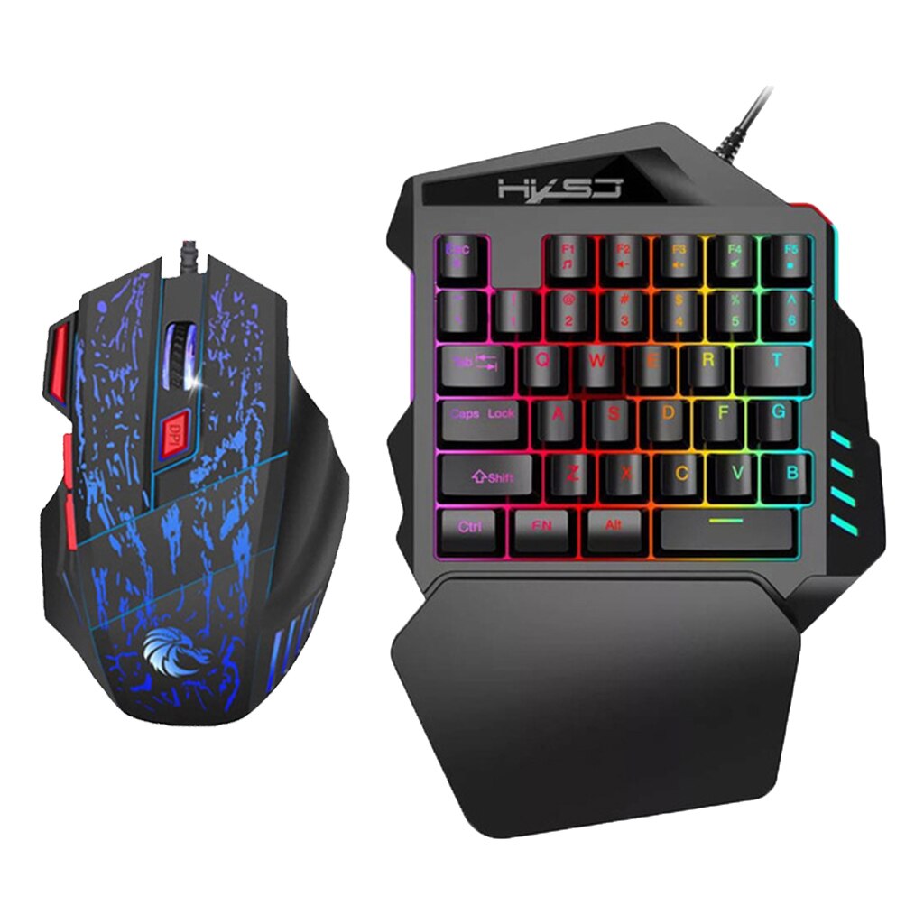 One Handed Mechanical Gaming Keyboard Mouse Set Portable Mini Gaming Keypad Game Controller for PC PS4 Gamer RGB Backlit LED
