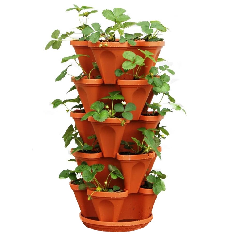 5PCS Stackable Flower Pot Garden Accessories Plant Pot Planters Plastic Tower With Tray Garden Pot Strawberry Vegetable Planter
