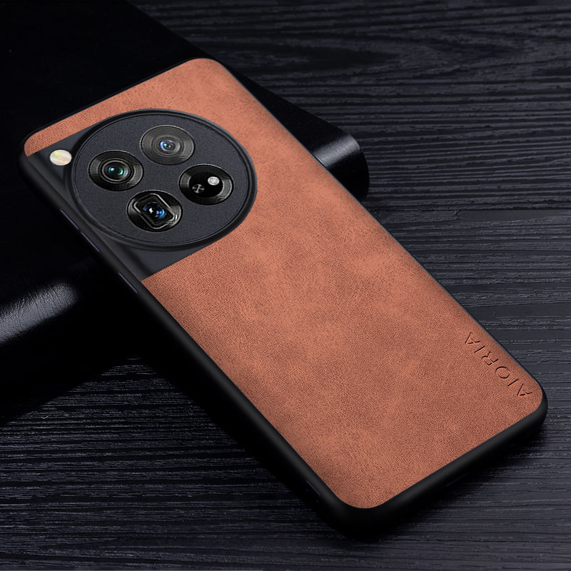 Premium PU lederen telefoonhoes voor Oneplus 12 12R Krasbestendige effen kleur beschermhoes: ABS / Beige