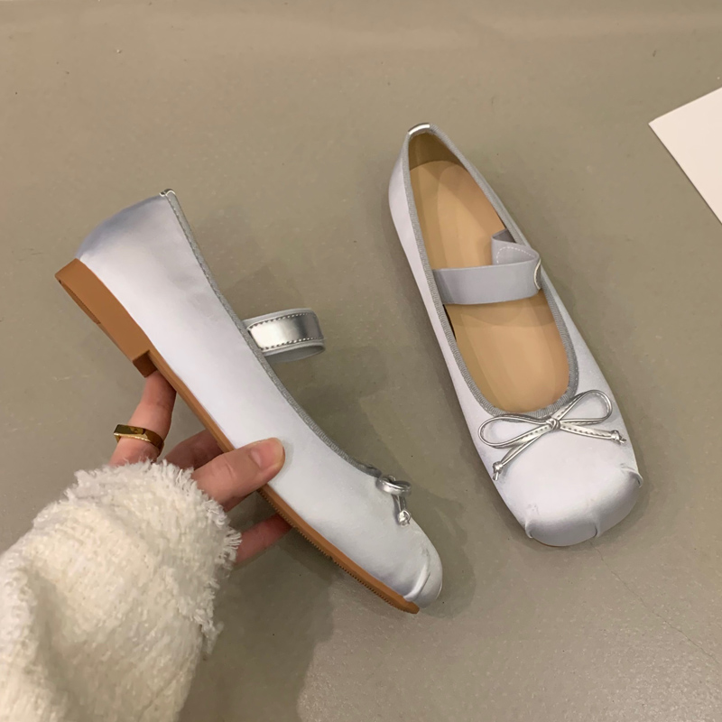 2023 scarpe da balletto di seta di raso di lusso donna classica punta quadrata papillon fascia elastica ballerine mocassini morbidi da donna