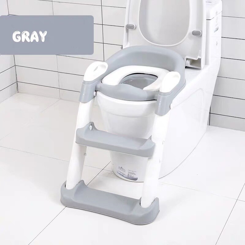 Vouwen Baby Potty Seat Urinoir Rugleuning Training Stoel Met Stap Kruk Ladder Voor Baby Peuters Veilig Wc Potties: Grey