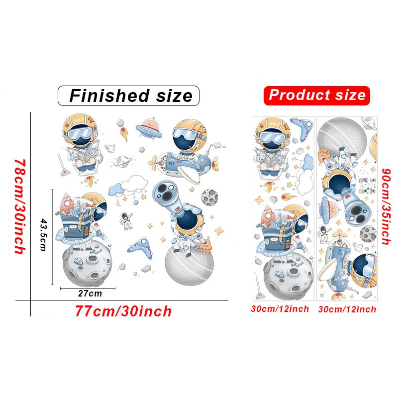 Autocollant mural d'astronaute en vinyle de dessin animé, stickers muraux amovibles pour bricolage, pour enfants garçons, chambre à coucher, pépinière, papier peint pour la maison: TBAL375