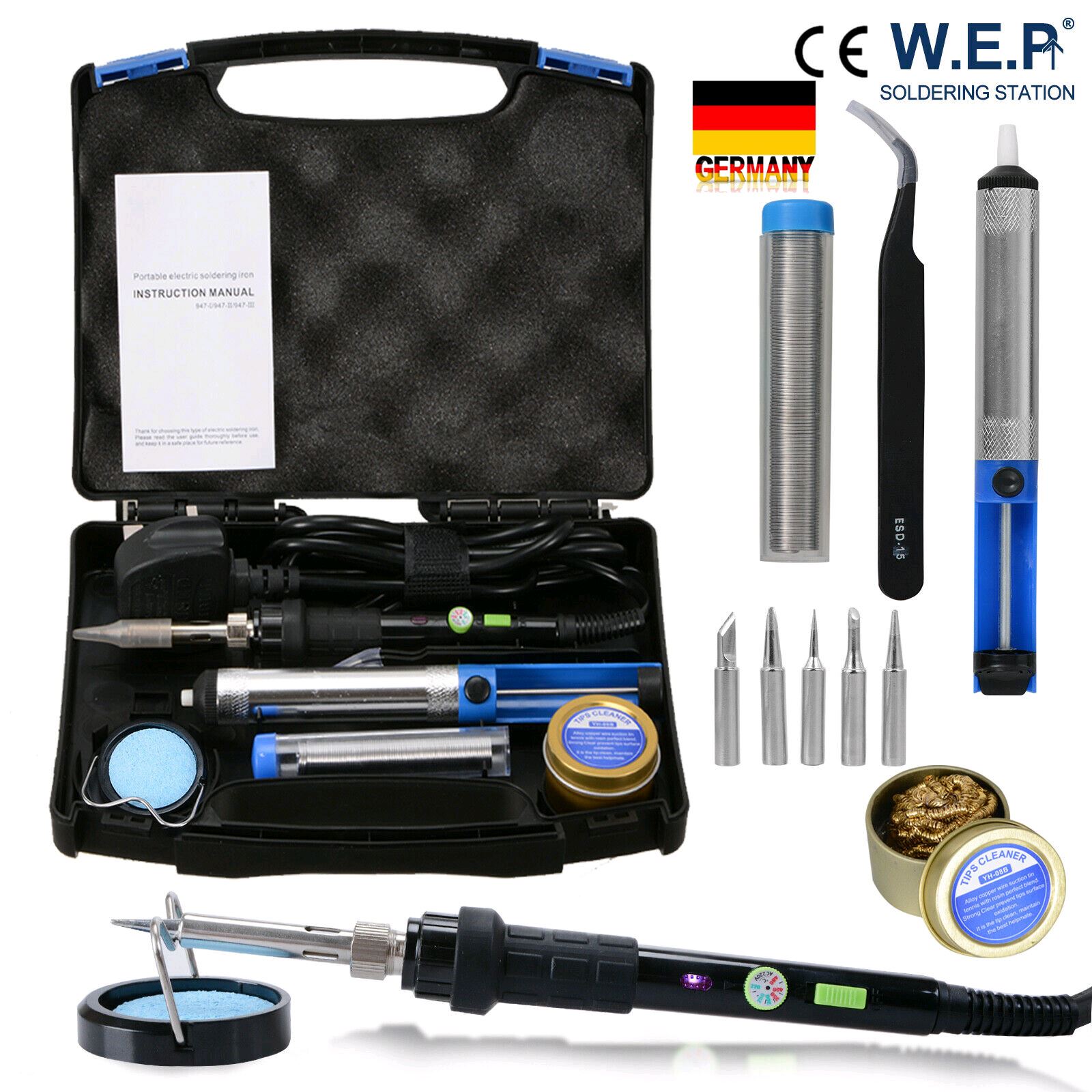 60W 220V Electric Soldering Iron Welding Solder Iron Adjustable Temperature with Soldering Tip Solder Wire