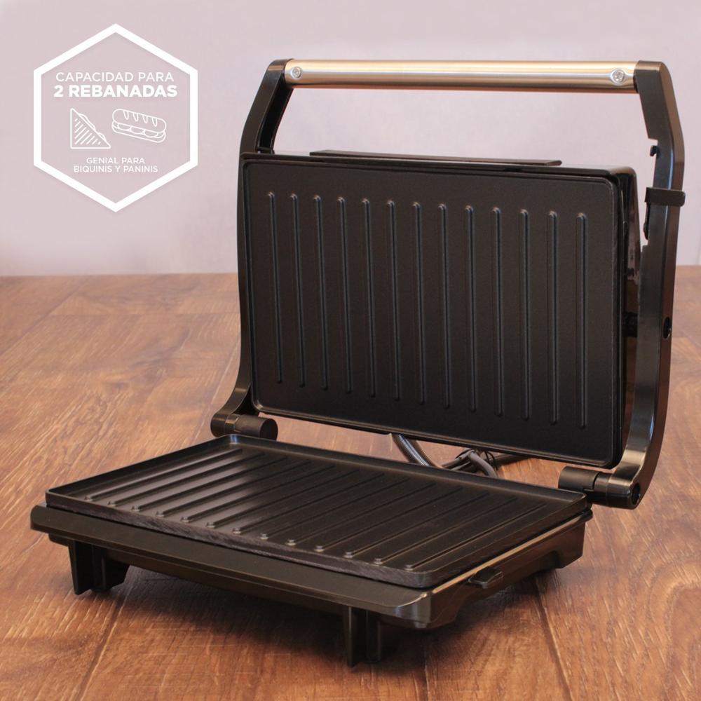 SOGO Sandwichera, Panini Press Plancha Grill, Parrilla Eléctrica de 750W, Superficie Anti-Adherente de 23cm x 14cm, NEGRO