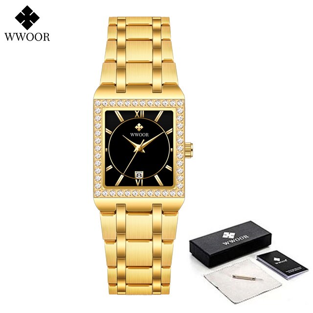 WWOOR Reloj Neue Damen Diamant Uhr oben Luxus Platz Armbanduhr Einfache Frauen Kleid Kleine Uhr Relogio feminino: Himmel Blau