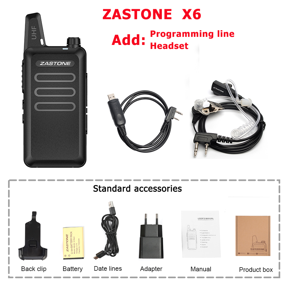 Zastone X6 Uhf Walkie Talkie Radio 400-470Mhz Draagbare Radio Handheld Comunicador Mini Walkie Twee Manier Radio Ham: headset det line