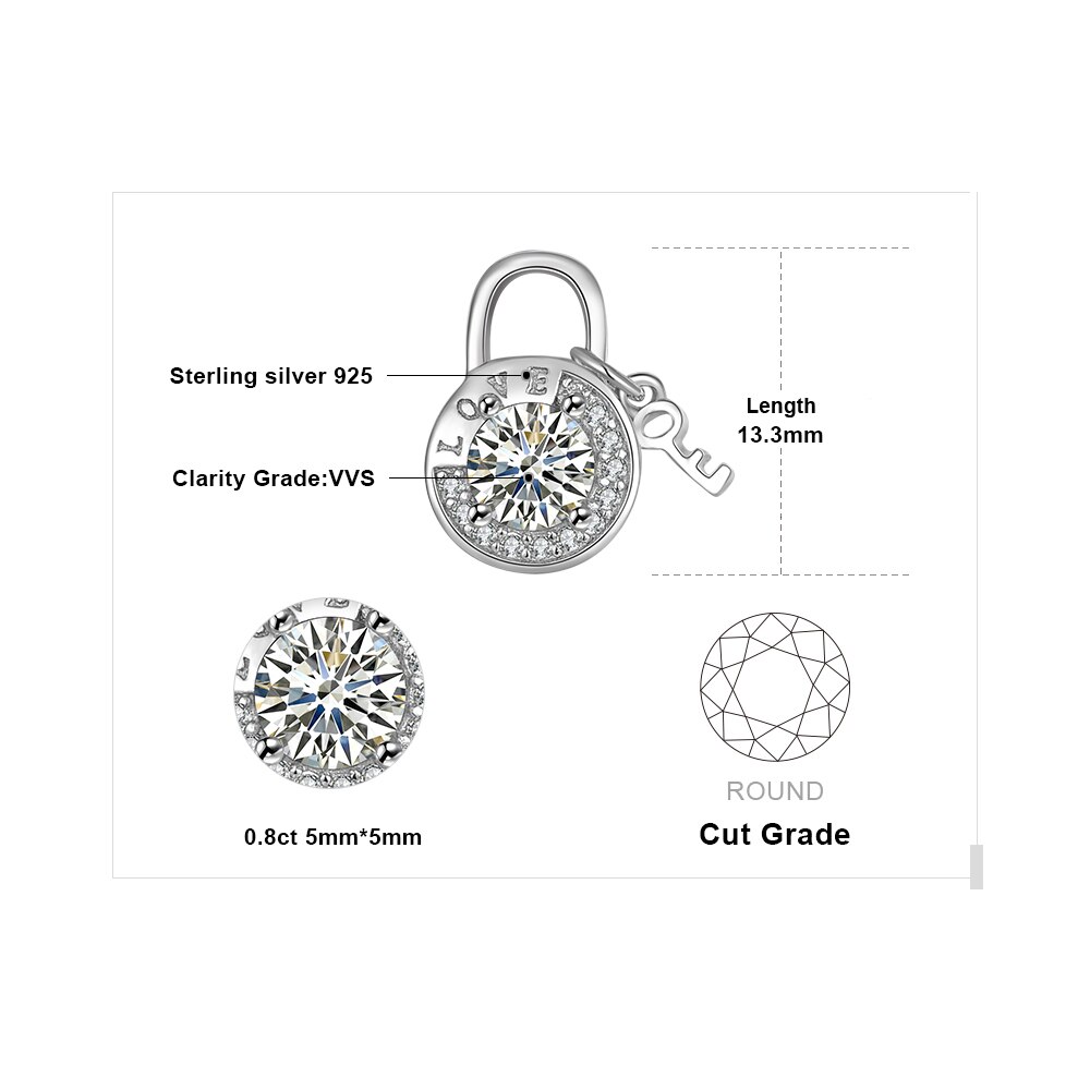 Jewelrypalace Lock Toets Liefde 925 Sterling Zilveren Hanger Ketting Voor Vrouwen Zirconia Gesimuleerde Diamond Hanger Geen Ketting