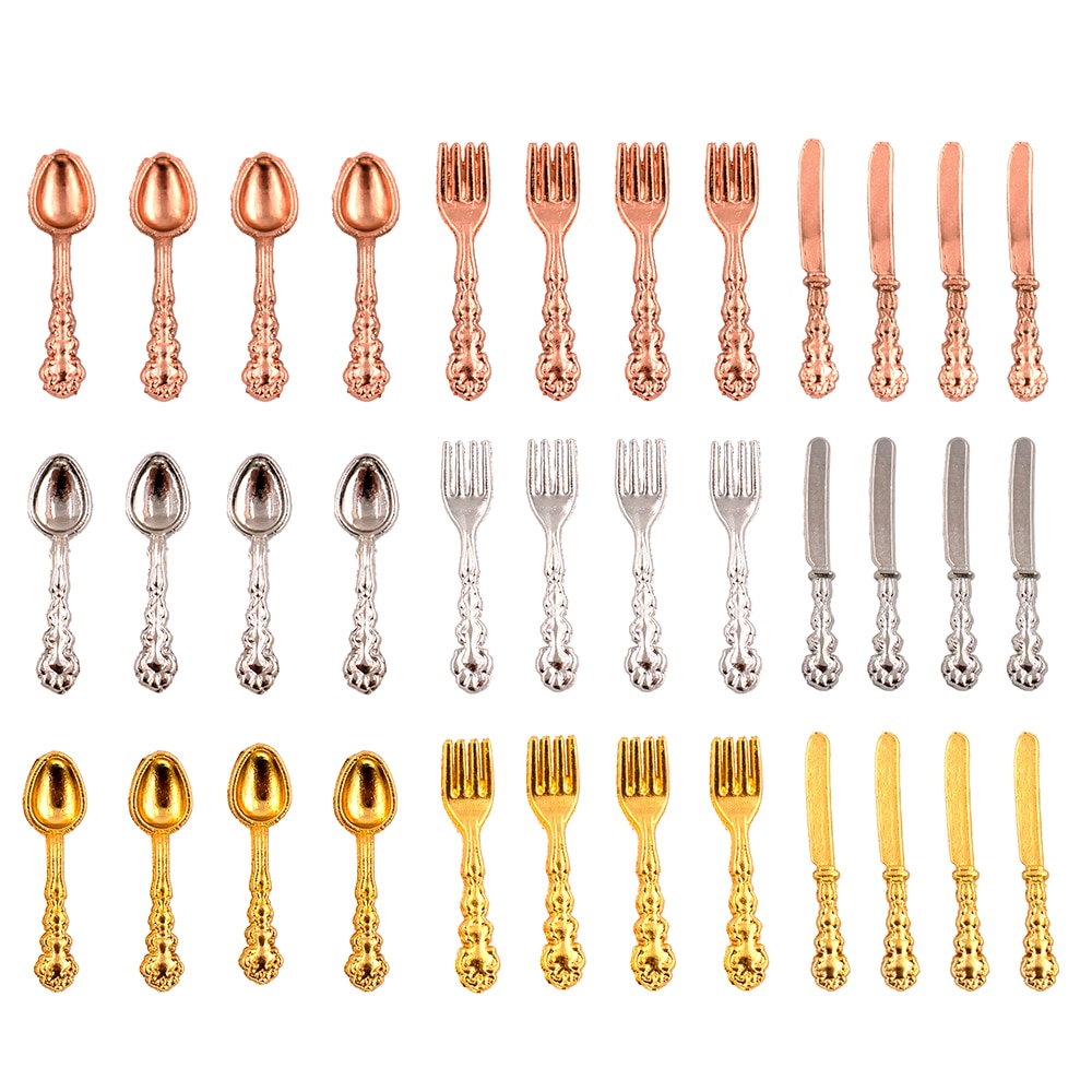 12Pcs 1/12 accessori in miniatura per casa delle bambole Mini stoviglie simulazione coltello da cucina forchetta zuppa cucchiaio giocattoli per la decorazione della casa delle bambole