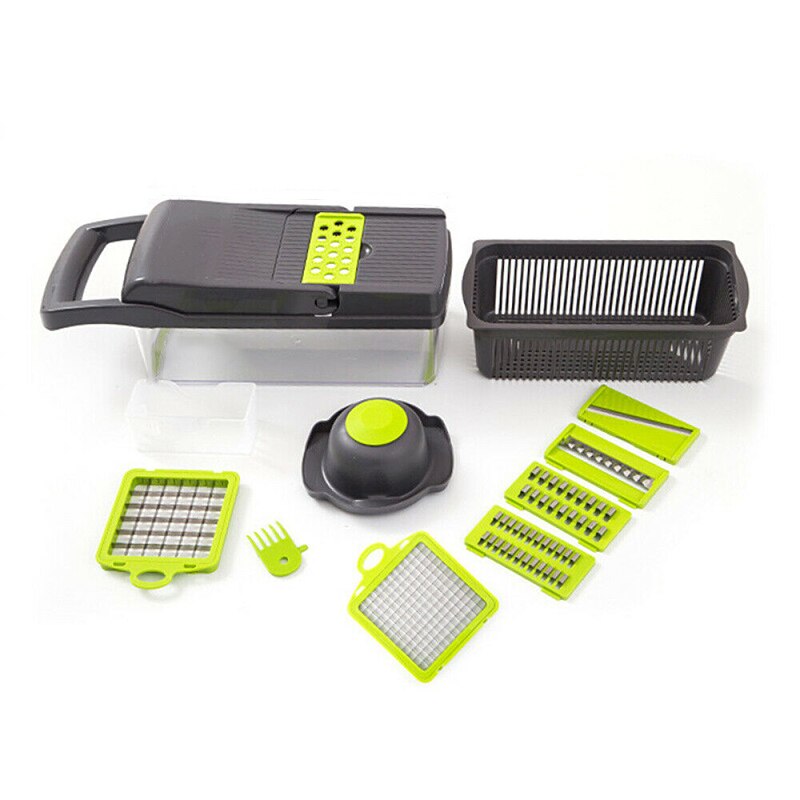 7 In 1 Food Vegetable Salad Fruit Peeler Cutter Slicer Dicer Chopper Grater Potato Cutting Device Vegetable Cutter Kitchen Tools: Green