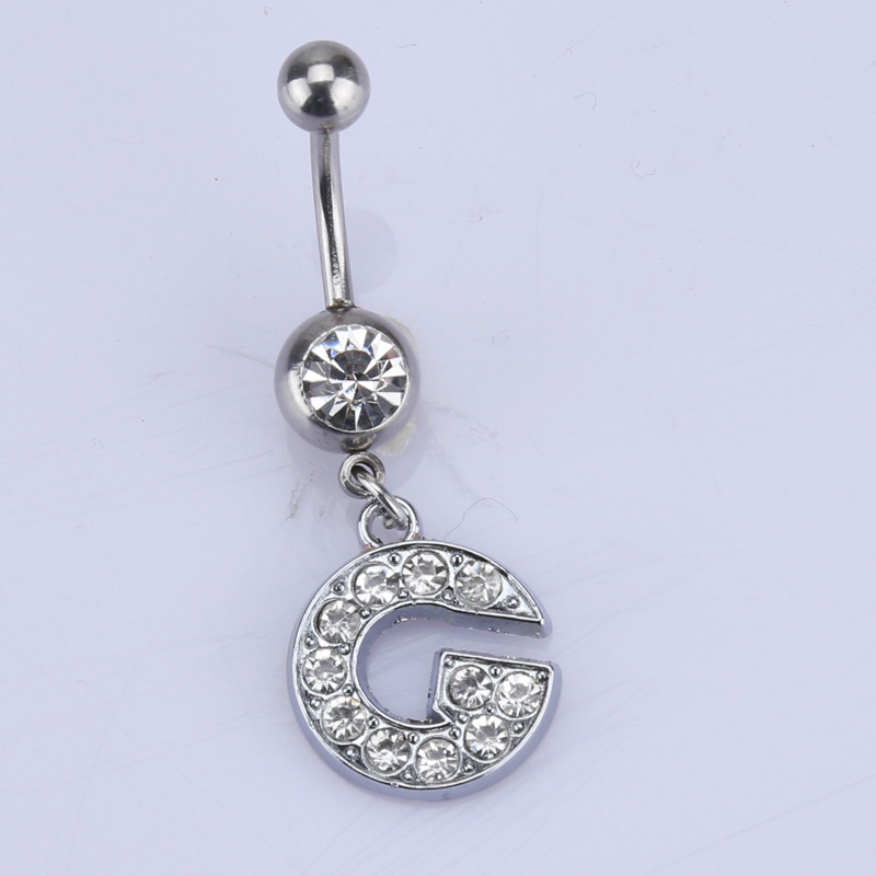 26 brief Een om M stijl Charmant Piercing Crystal Rhinestone Ingelegd Navel Navel Ring rvs sieraden: G