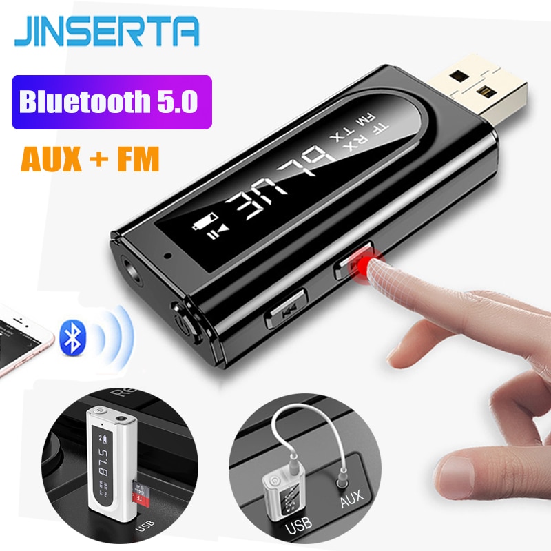 JINSERTA Bluetooth 5.0 Ontvanger Auto MP3 Spelers Stereo Muziek Fm-zender AUX Adapter voor Hoofdtelefoon Luidsprekers Handsfree Kit