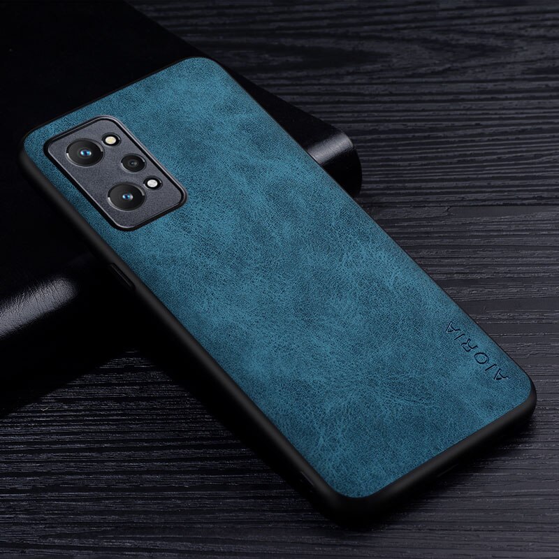 Prämie PU Leathe Telefon fallen für OPPO Realme GT 2 Profi Neo2 kratzen-Besteändig Solide Farbe Abdeckung für Realme GT2 Profi Meister fallen: GT Meister Auflage / dunkel Blau