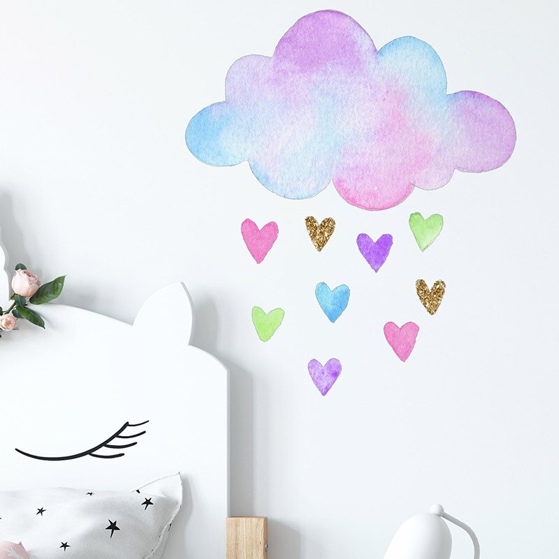 Tofok kleurrijke harten wolken decoratieve sticker aquarel stijl baby kinderkamer kunst muurschildering stickers waterdichte pvc sticker