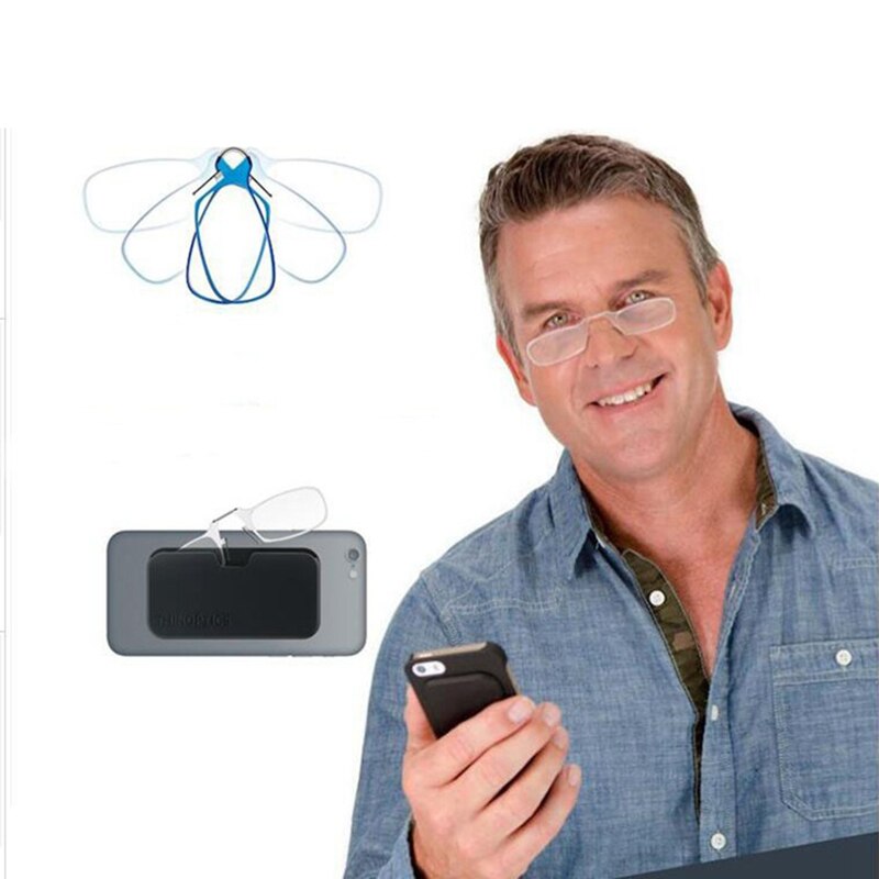 SAOIOAS Brand Mini Nose Clip Portable SOS Reading Glasses with Phone Stands Glasses Case Mini Wallet Pince Nez Optics
