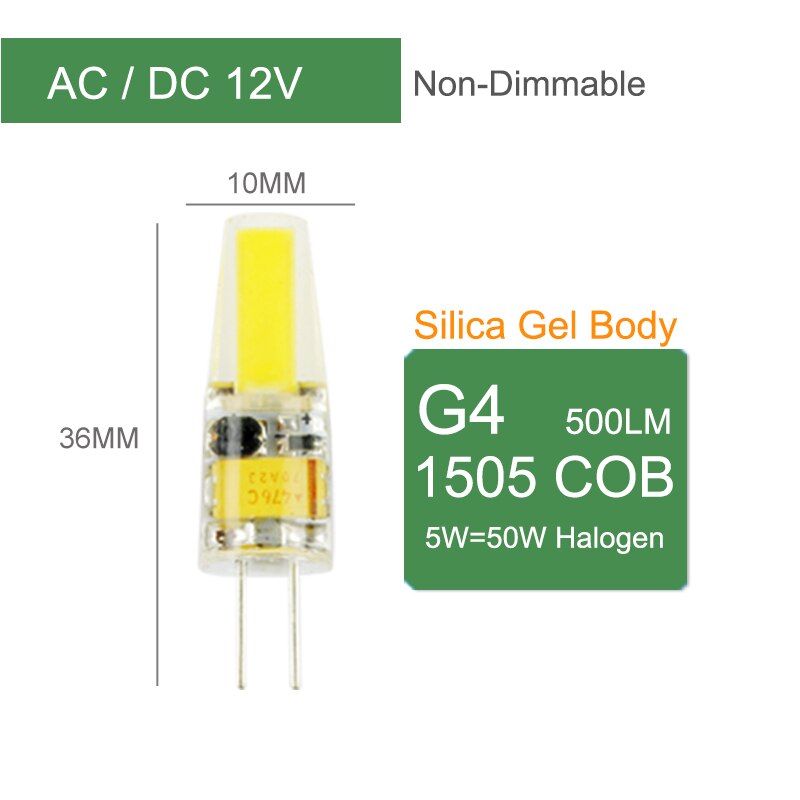 = (K) = LED COB G4 G9 E14 Dimbare Lamp AC/DC 12V 3w 5w 6W 220V LED G4 G9 Gloeilamp voor kroonluchter vervangen halogeen Lamp: G4 ACDC 12V 5W NoDim / Warm White / x1 pcs lamp