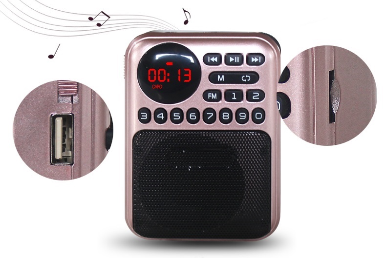 Radio portátil recargable MP3 Radio ReceiverFM con batería 18650 compatible con memoria Flash USB tarjeta TF reproductor de MP3 archivos de música