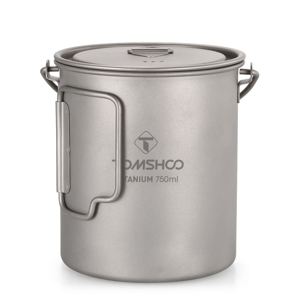 Tomshoo Ultralight 750Ml Titanium Pot Draagbare Titanium Water Mok Cup W/Deksel En Opvouwbaar Handvat Outdoor Camping Koken picknick