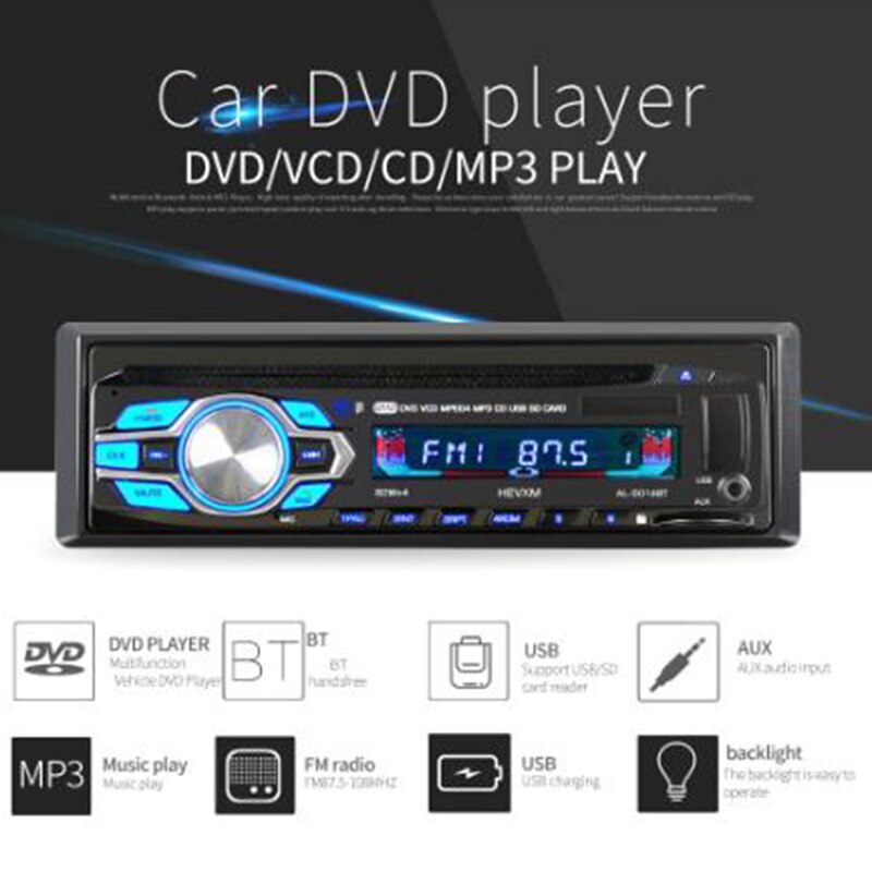 1 Din 12V coche DVD reproductor de CD vehículo MP3 estéreo coche manos libres autorradio BT o Radio 5014 estilo coche Control remoto inalámbrico