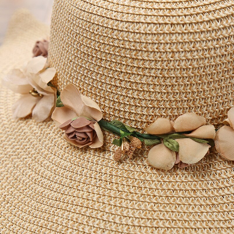 Koreaanse dameshoed met grote golvende bloemen, strandhoed voor buiten, zonnehoed voor dames, zomermutsen
