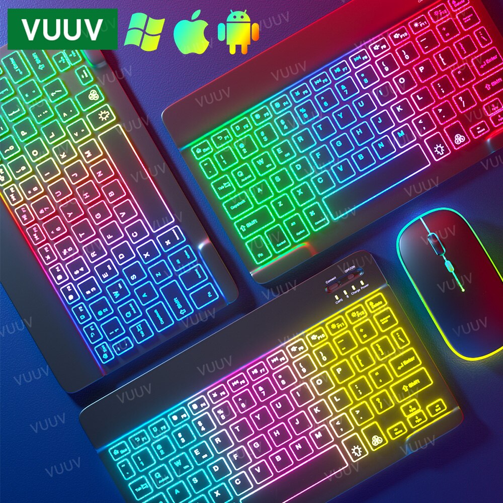 Bluetooth-compatible iPad Keyboard Mouse For iPad Pro 11 12.9 Air 4 7th 8th Rainbow Backlit Wireless Tablet Keyboard For Android
