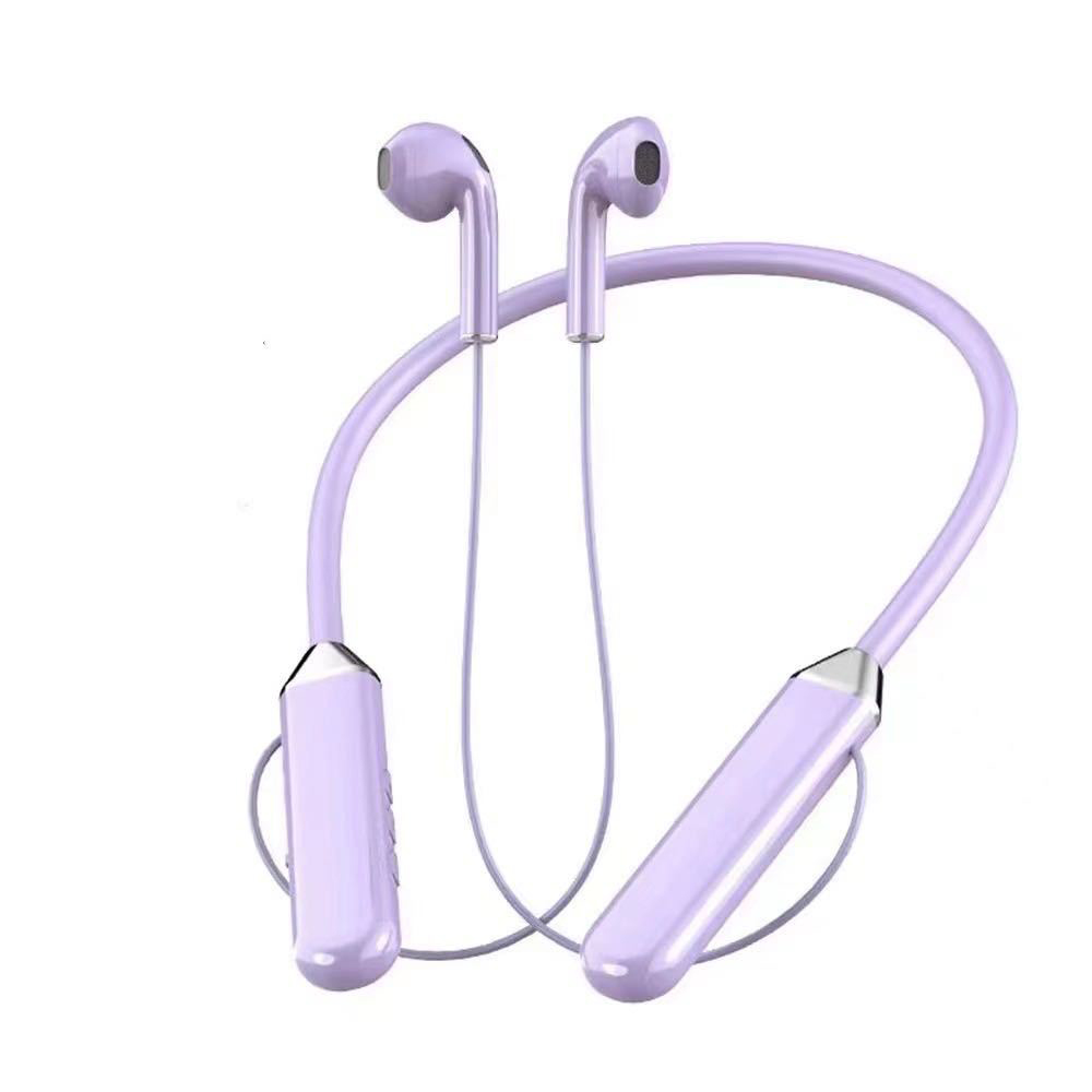 Magnetische NackenbüGel-Kopfhörer, kabellose Bluetooth 5.2-Kopfhörer, LED-Anzeige, Headset, Sport-Ohrhörer mit Geräuschunterdrückung und Mikrofon: Lila