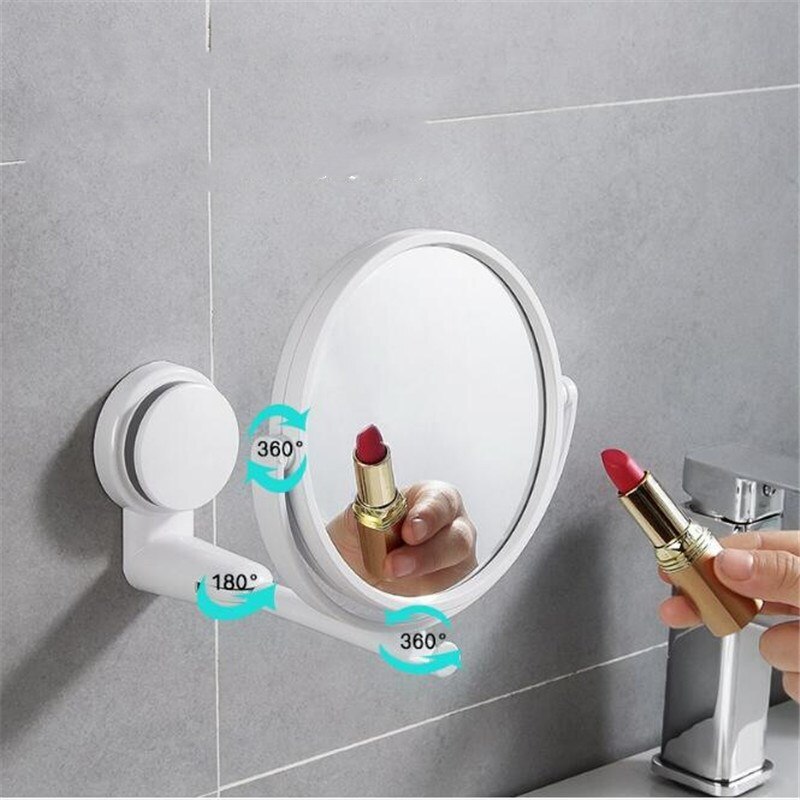 Makeup Mirror 360 Degrees Rotate Round ABS White Wall Suction Bathroom Mirror
