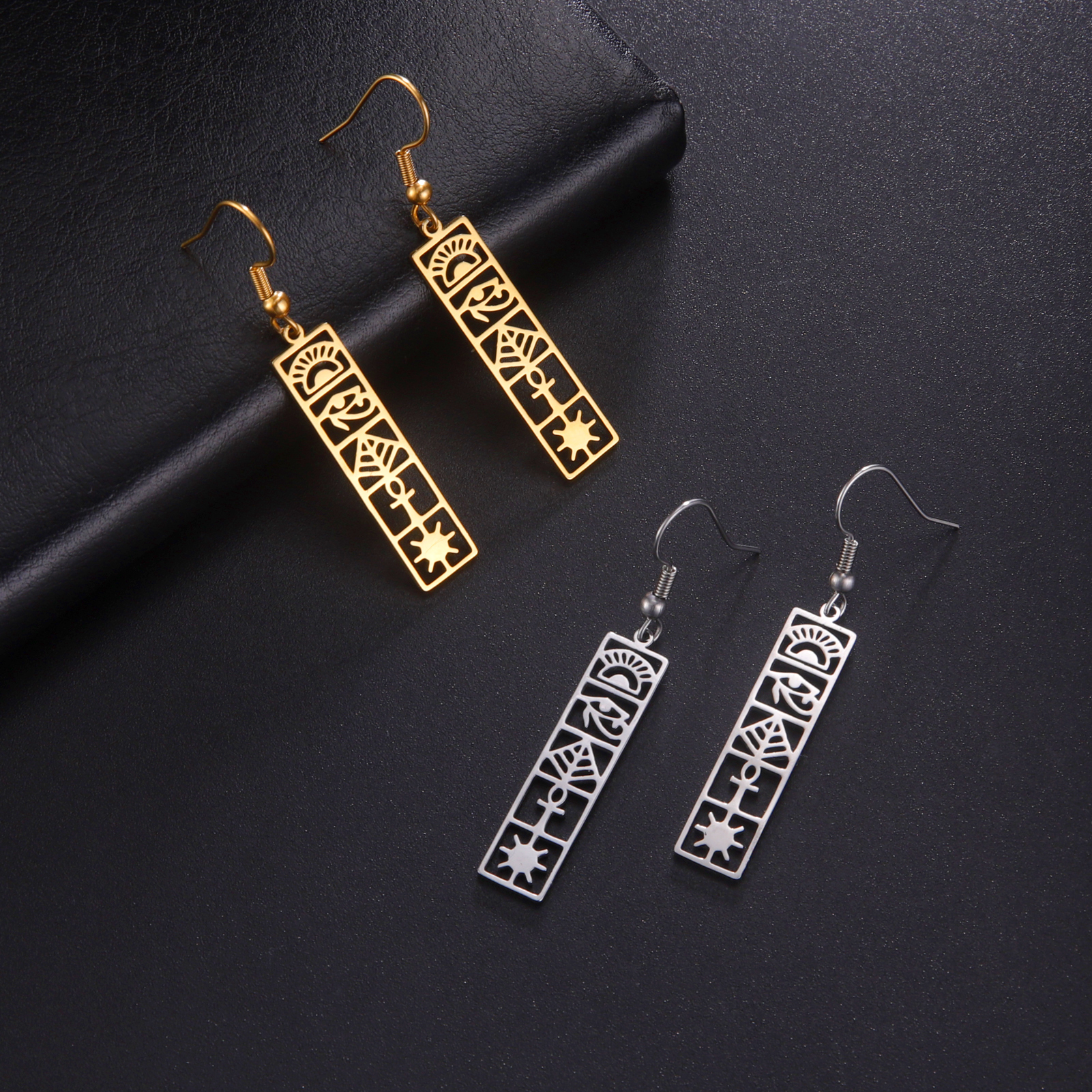 Skyrim Egyptian Ankh Hieroglyphs Earring for Women Stainless Steel Eye of Horus Earrings Ancient Egypt Cartouche Jewelry