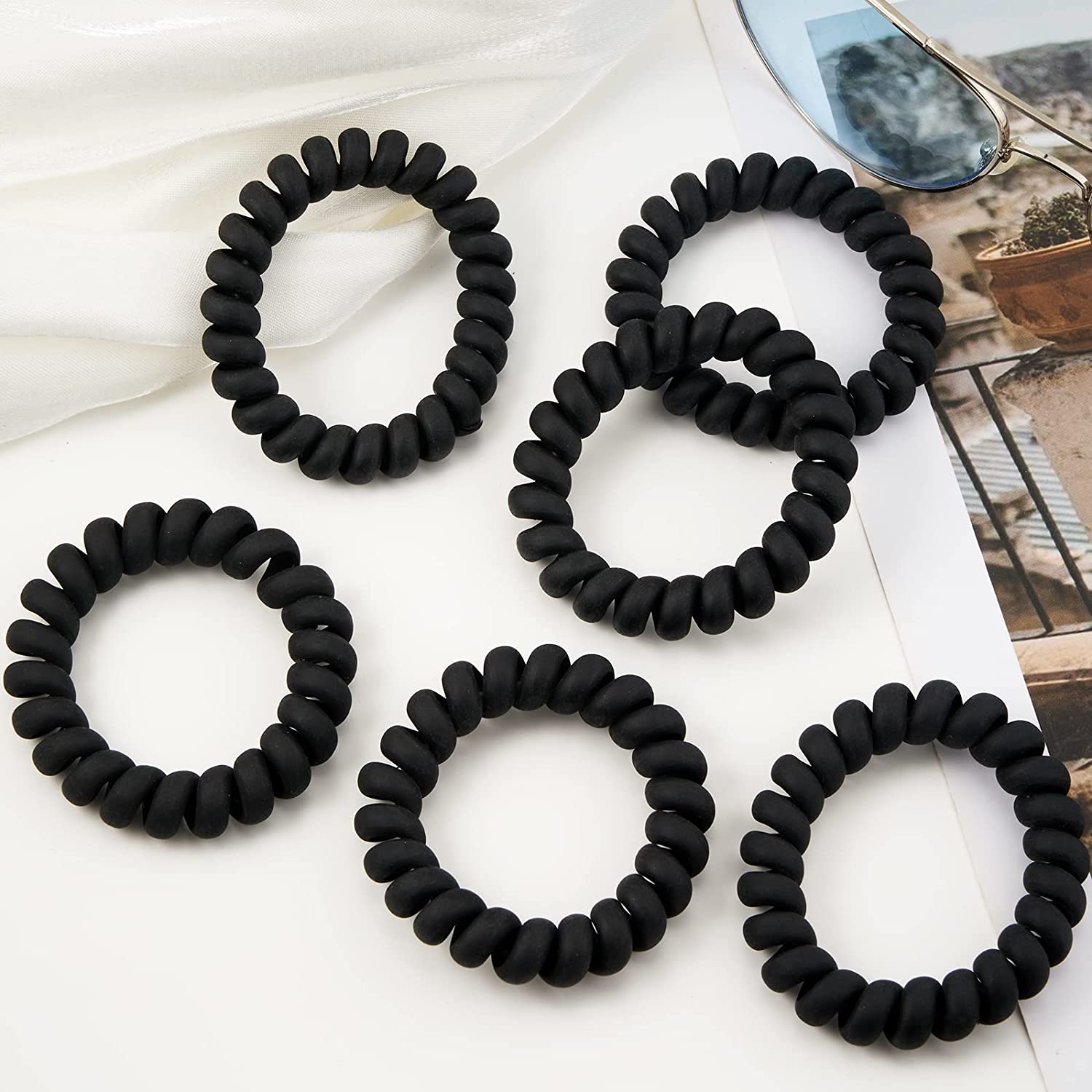 Lazos para el cabello en espiral negros, elásticos mate, sin rastro, accesorios para el cabello para hombres, cabello rizado, pelo largo y grueso