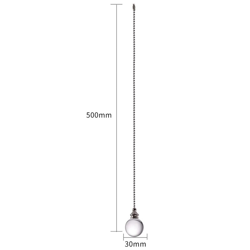 2Pcs Clear Crystal Ball Fan Pull Chain 50cm Ceiling Fan Pulls Set with Connector Ceiling Fan Pull Chain Ornaments