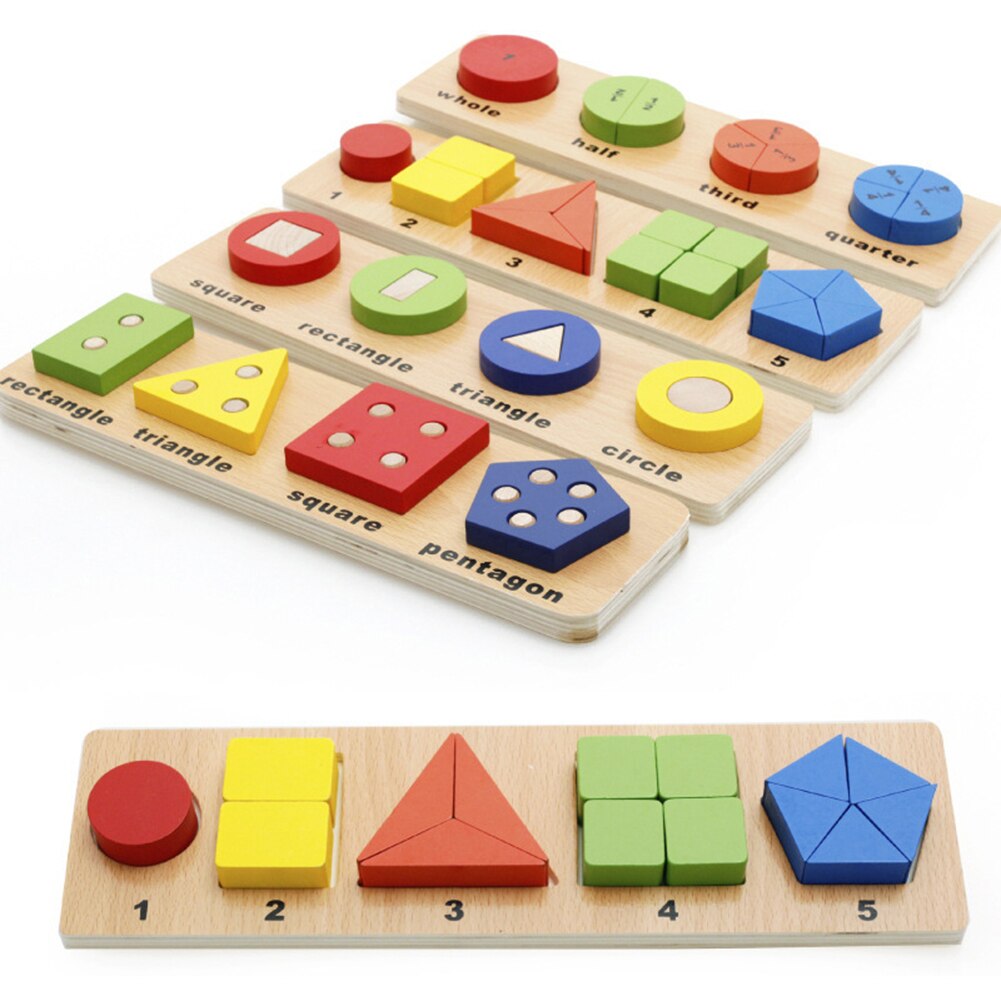 Trä geometrisk matte bråkdel pussel parning staplare spel pedagogiska barn leksak