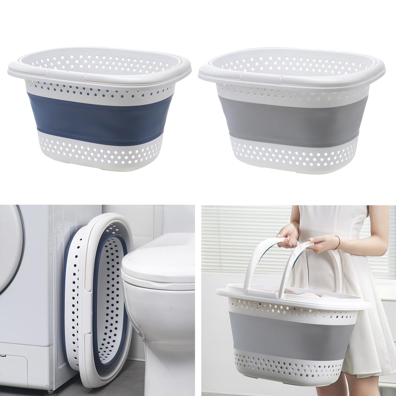 Collapsible Handled Plastic Laundry Basket-Foldable Up Storage Container-Space Saving Basket