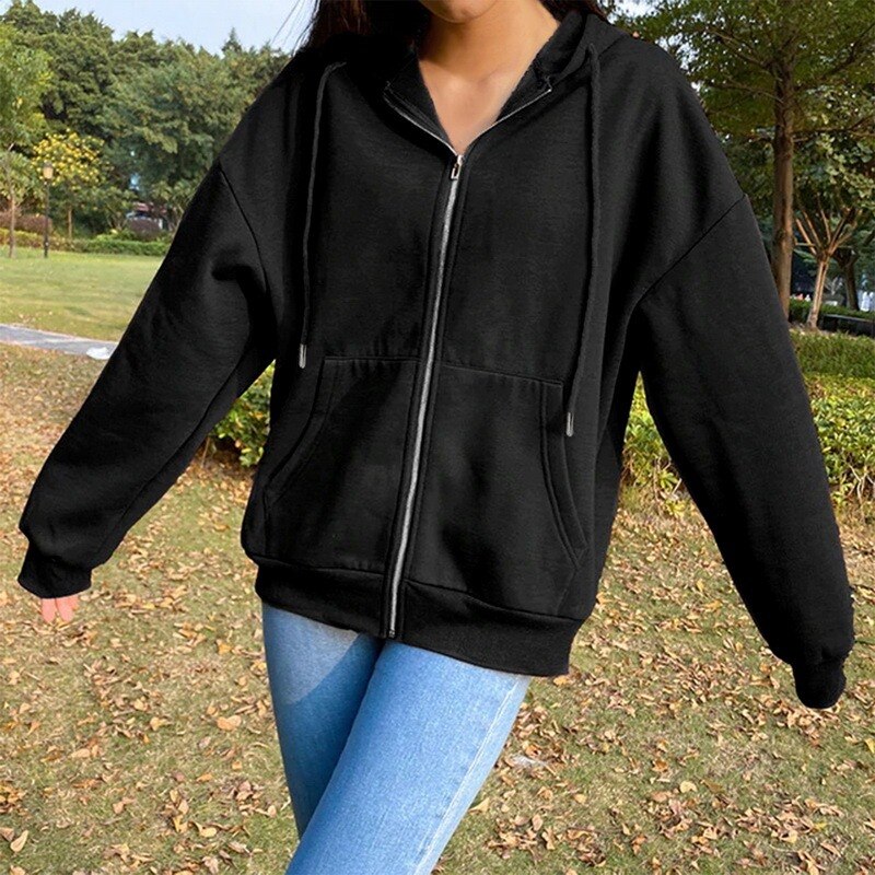 Women Casual Hooded Sweater Cardigan Jacket Casual Mid-length Outdoor Sports Jogging Fitness Training Hoodie Sweatshirt