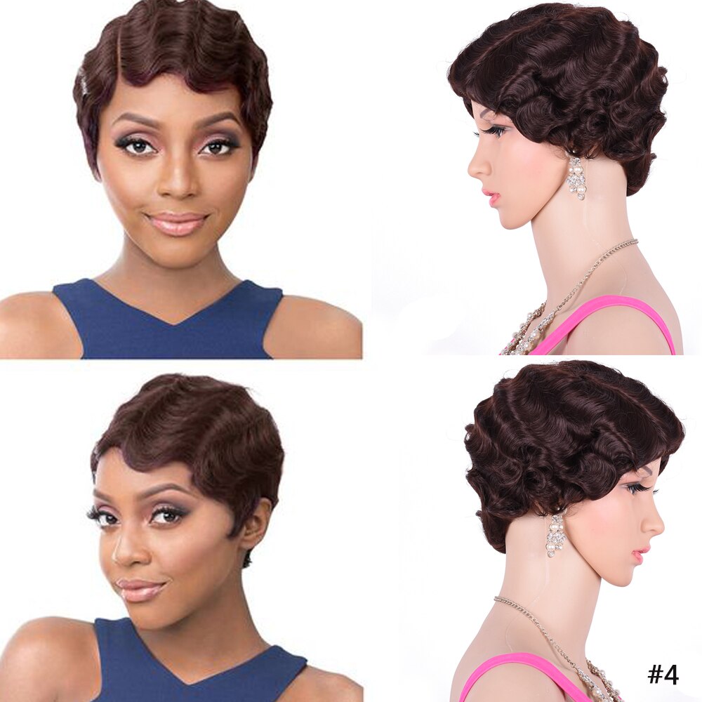 Korte Rode Vinger Wave Pruik Bruin Blonde Krullend Synthetische Pruiken Voor Zwarte Vrouwen Hittebestendige Afro-amerikaanse Pixie Cut Mama pruik: #4