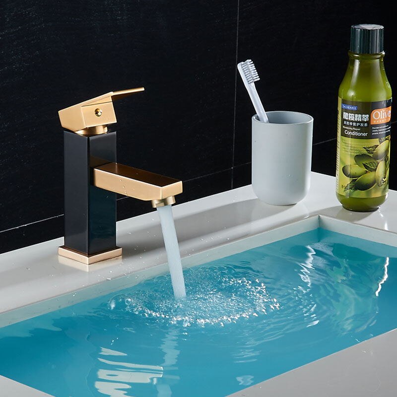 Korte Hoge Stijl Mat Zwart Goud Badrandcombinaties Enkele Handgreep Wastafel Kraan Water Kolom Sink Cold Badkamer Kraan Wastafel tap