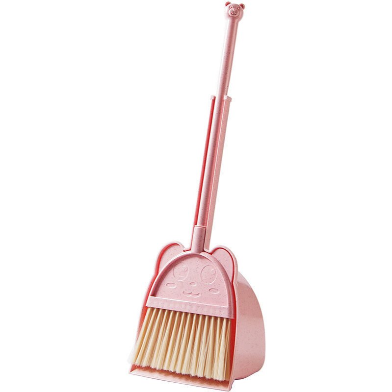 Children's Broom Dustpan Set Mini Baby House Cleaning Combination Soft Plastic Broom Exercise Children's Self-care Ability: Pink