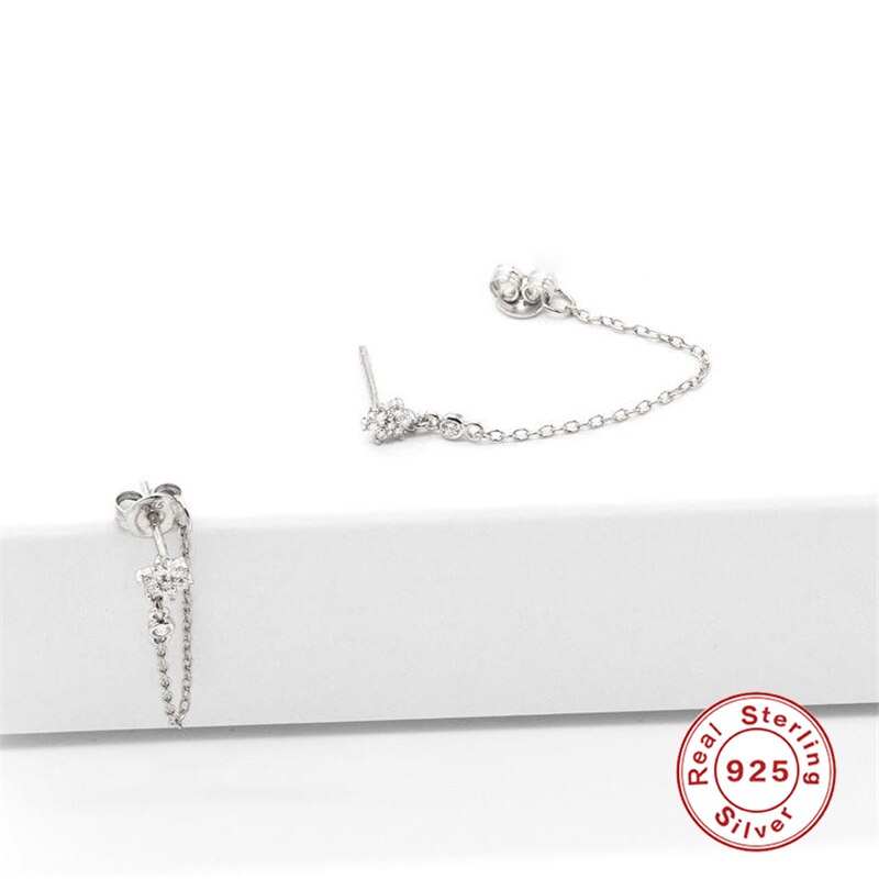 ROXI Einfache Strass Schneeflocke Hängenden Tropfen Ohrringe Koreanische Metall Kette Baumeln Ohrringe für Frauen 925 Sterling Silber Schmuck: Silber