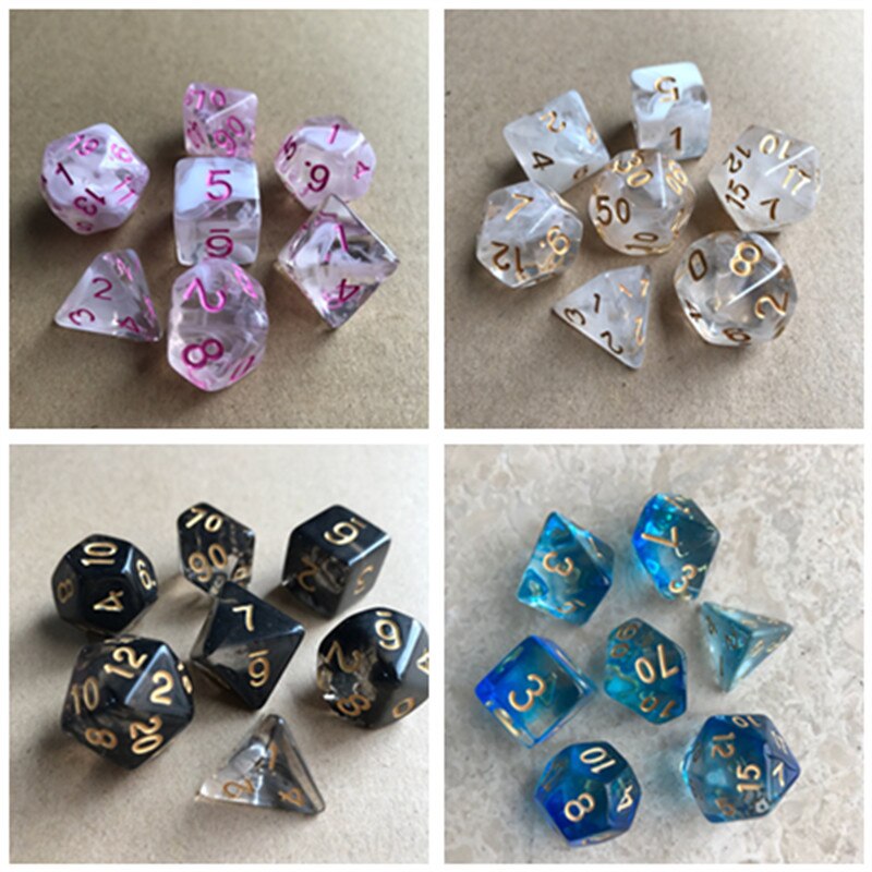 7 pçs/lote Transparente Multifacetado Dados D & d D4 D6 D8 D10 D % D12 D20 Poliédrico Conjunto para Jogo De Tabuleiro Jogos de Dados TRPG Como Presente