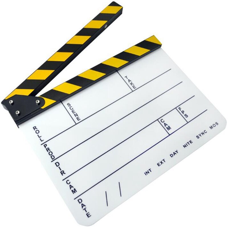 Dry Erase Acrylic Director Film Clapboard Movie TV Cut Action Scene Clapper Board Slate-White