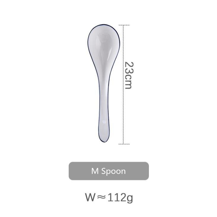 White screw Thread Dinner Plate Ceramic Kitchen Plate Tableware Set Food Dishes Rice Salad Noodles Bowl Soup Bowl 1pc: M Spoon