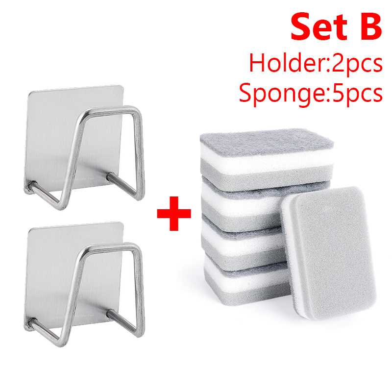 Keuken Sponzen Houder Zelfklevende RVS Gootsteen Afvoer Rack Spons Schuursponsje Schoonmaken Vaatdoek Opslag Plank Sets: Licht Groen