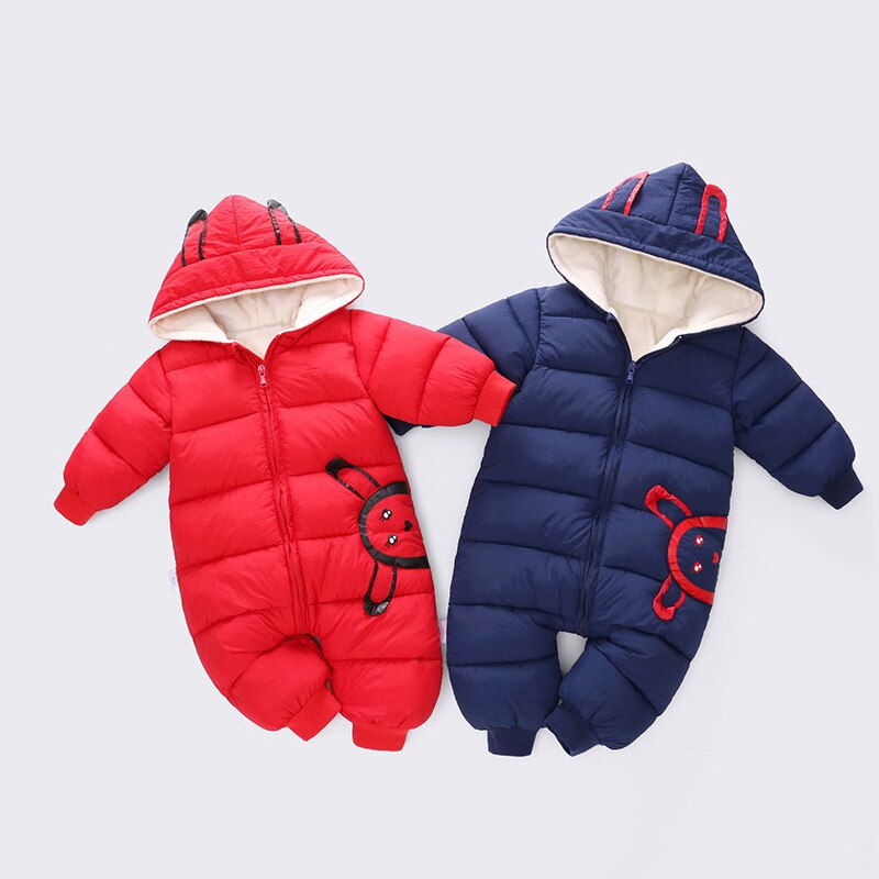 Kids Warm Overalls Winter Plus Velvet Coat Newborn Baby Wear Snowsuit Boys Girls Warm Romper Down Cotton Clothes Bodysuit