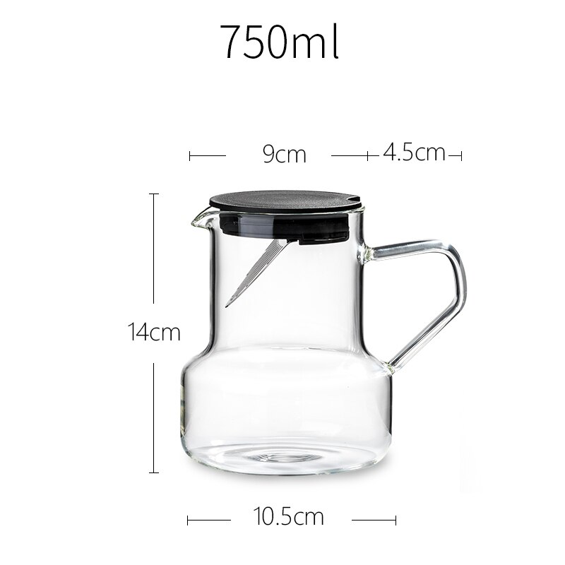Jarra de agua nórdica, vidrio de alto borosilicato, transparente, resistente a altas temperaturas, tetera fría filtrante: 750ML Black jag